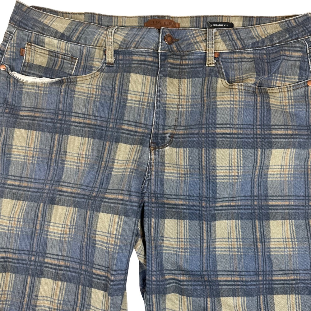 Judy Blue Plaid Straight Fit Womens Jeans Blue Tan JB88697-P Plus Size 22W